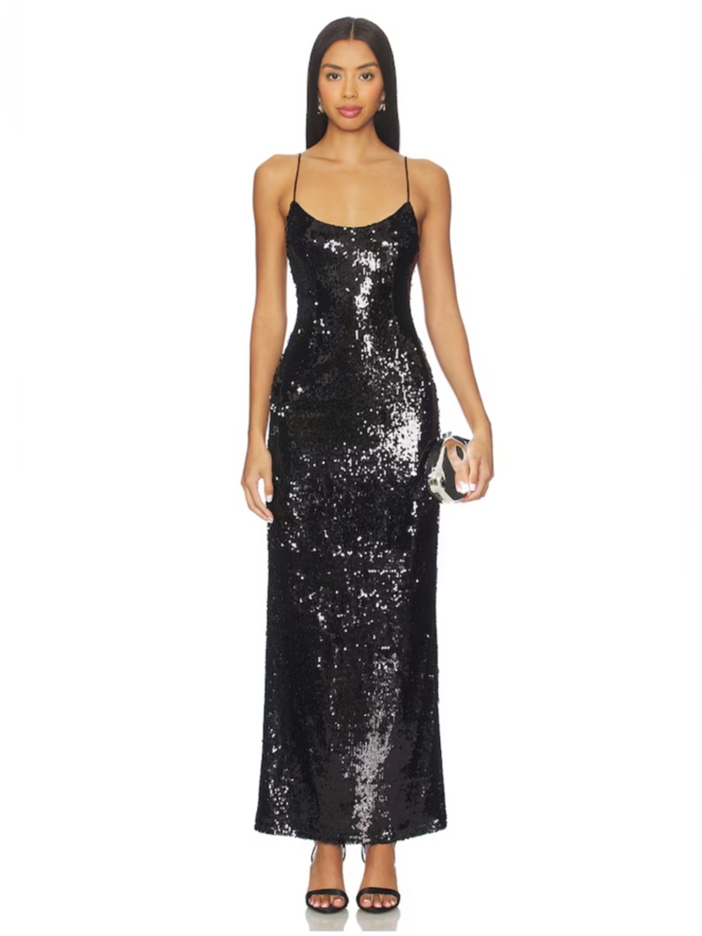 superdown Black Sequin Spaghetti Strap Maxi Dress